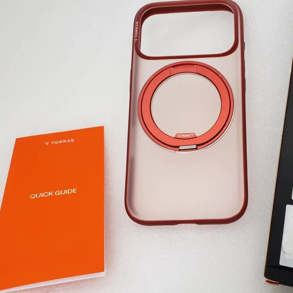 TORRAS Ostand Ring Magnetic Case with Stand for iPhone 17 Pro (Red / Metallic)